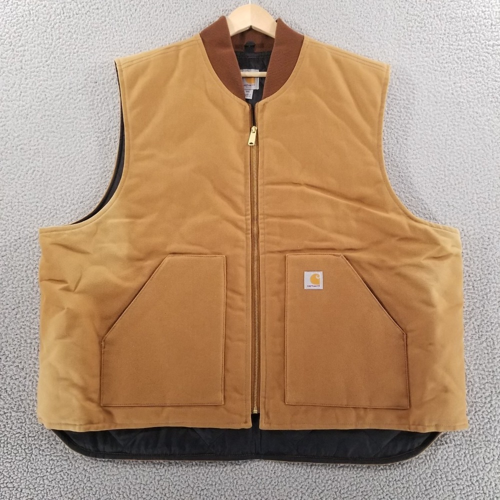 *FLAWS* Carhartt Vest Mens 3XL Brown Duck Canvas Insulated Workwear Quilted V01